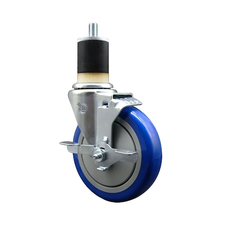 Service Caster 5'' SS Blue Poly Swivel 1-7/8'' Expanding Stem Caster with Brake SCC-SSEX20S514-PPUB-BLUE-TLB-178
